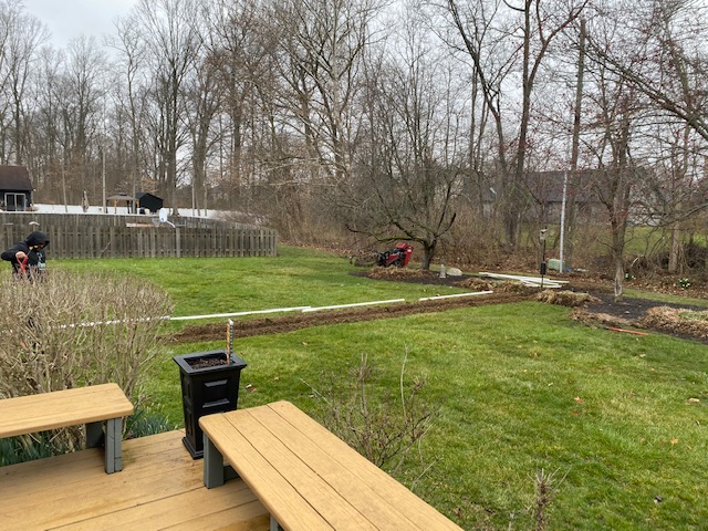 Trench excavation in backyard for a sewer line replacement