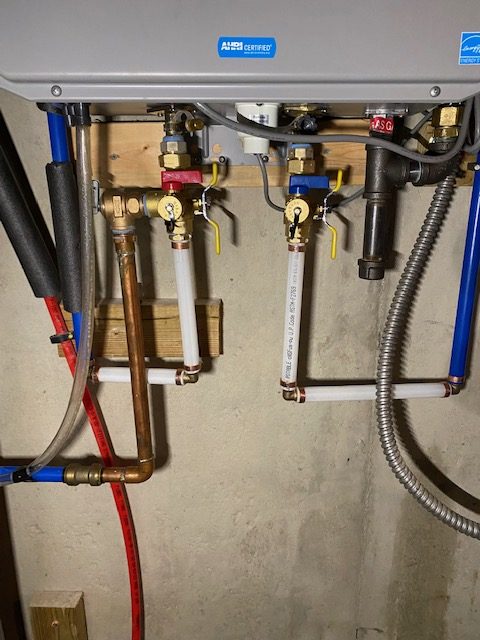 Water lines on a tankless water heater