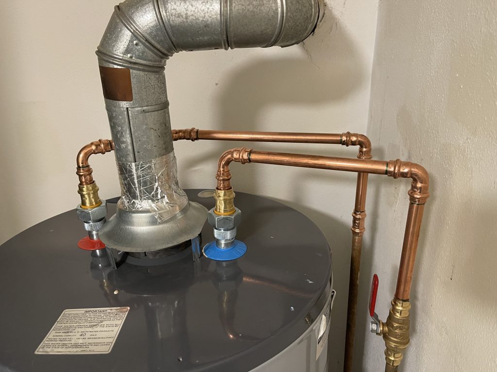 Copper connections on a gas water heater