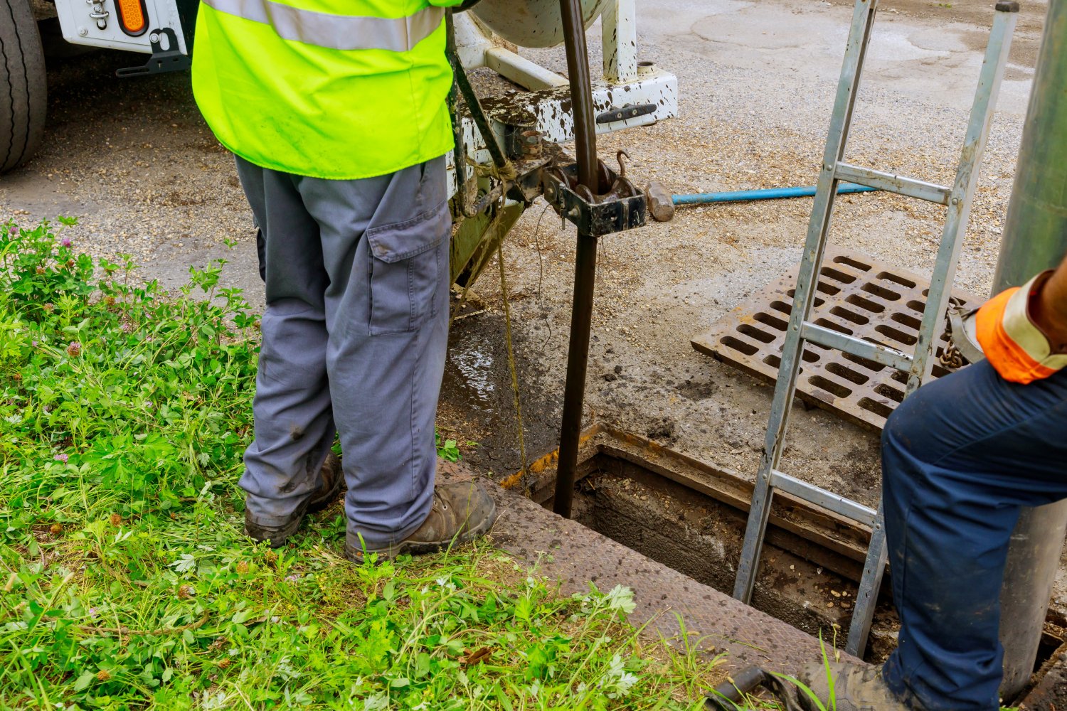 Sewer cleaning using heavy equipment